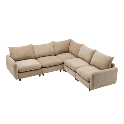 Sectional Sofa Modular Velvet Camel 5 Seat 99 In Eucalyptus Frame