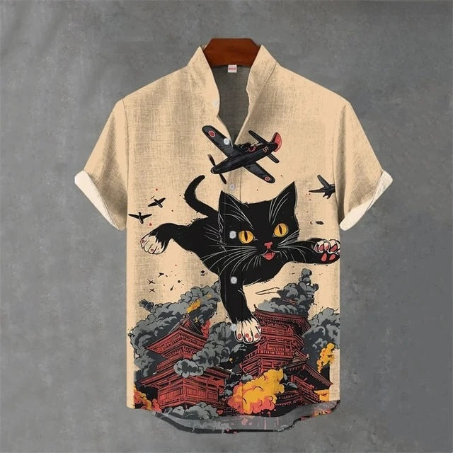 Animal-print Mens Shirt Summer Casual Short Sleeves