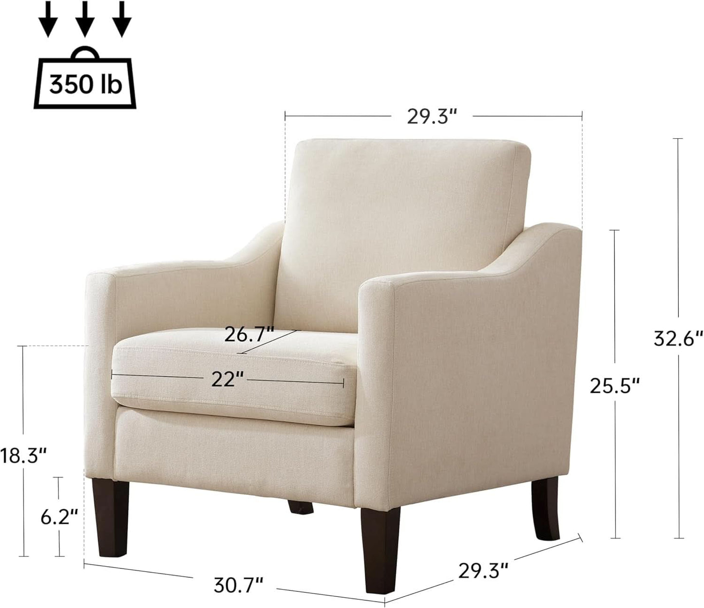 Beige Upholstered Mid Century Modern Accent Armchair