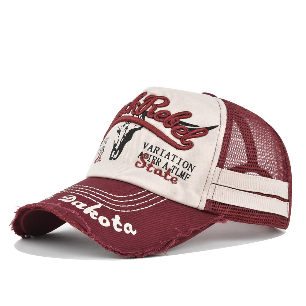 Men's And Women's Identical Baseball Cap With Embossed Bull's Head Logo, Polished Edges, Mesh Design, Trendy Fashion Style. Suitable For Parties And Travel Outfits.