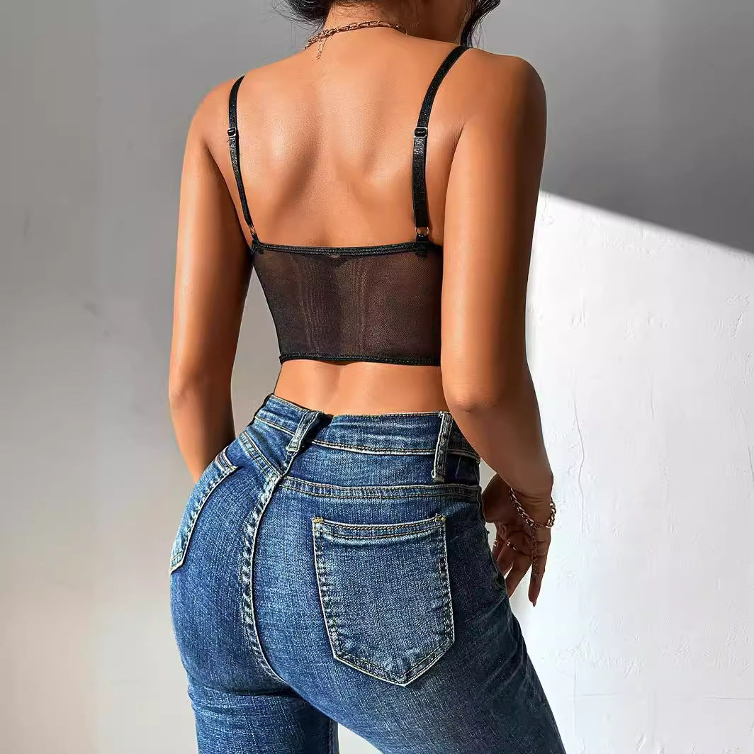 Sheer Mesh Camisole With Spliced Women's Bare Back
