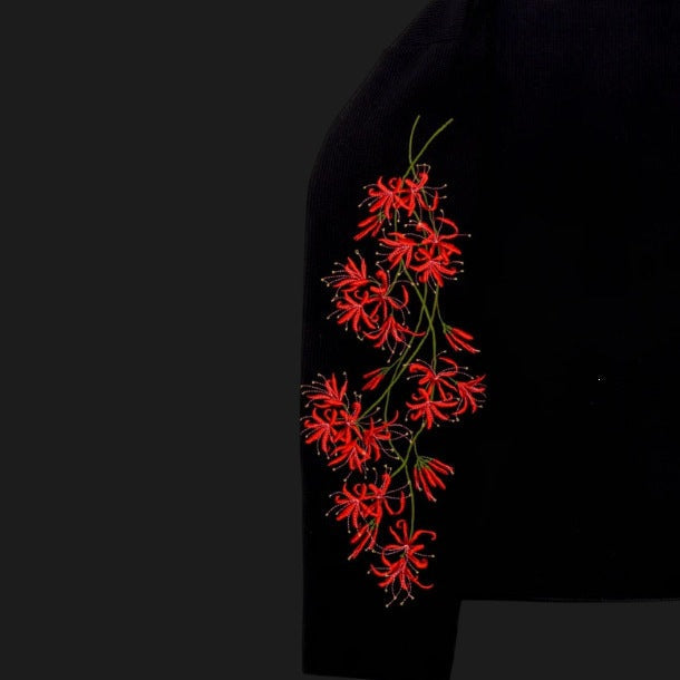 Mens Relaxed-fit Crew-neck Floral-embroidered Long-sleeve Top