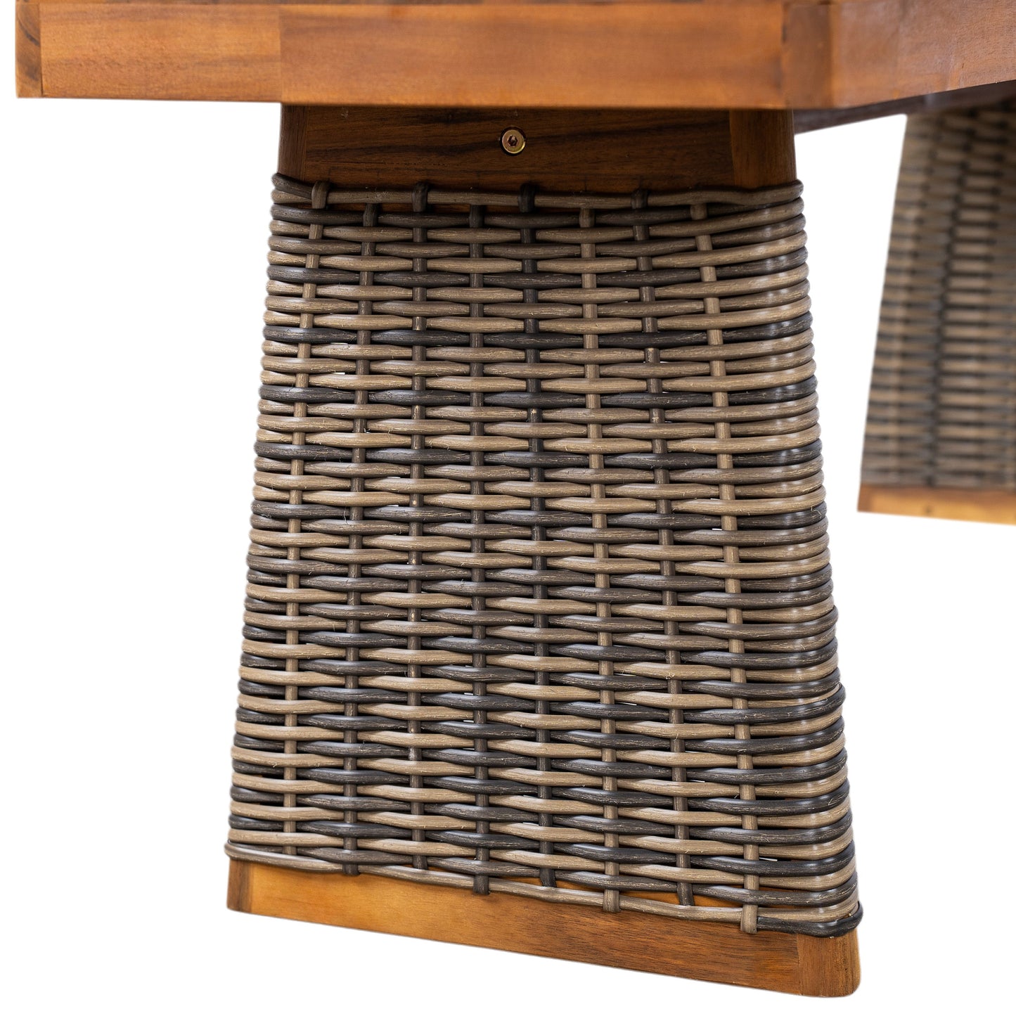 Outdoor 3 Piece Acacia Wood Dining Set with Handwoven Rattan Legs,Grey