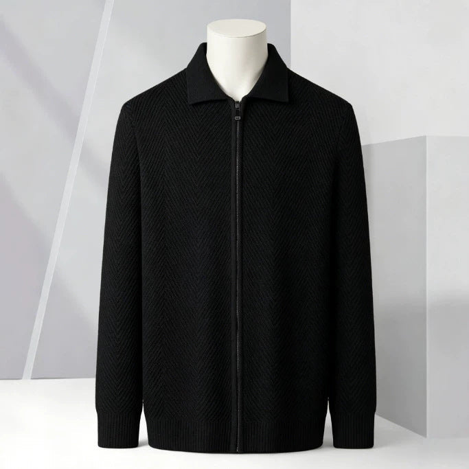 Solid-color Cardigan Zip-up Mens Jacket