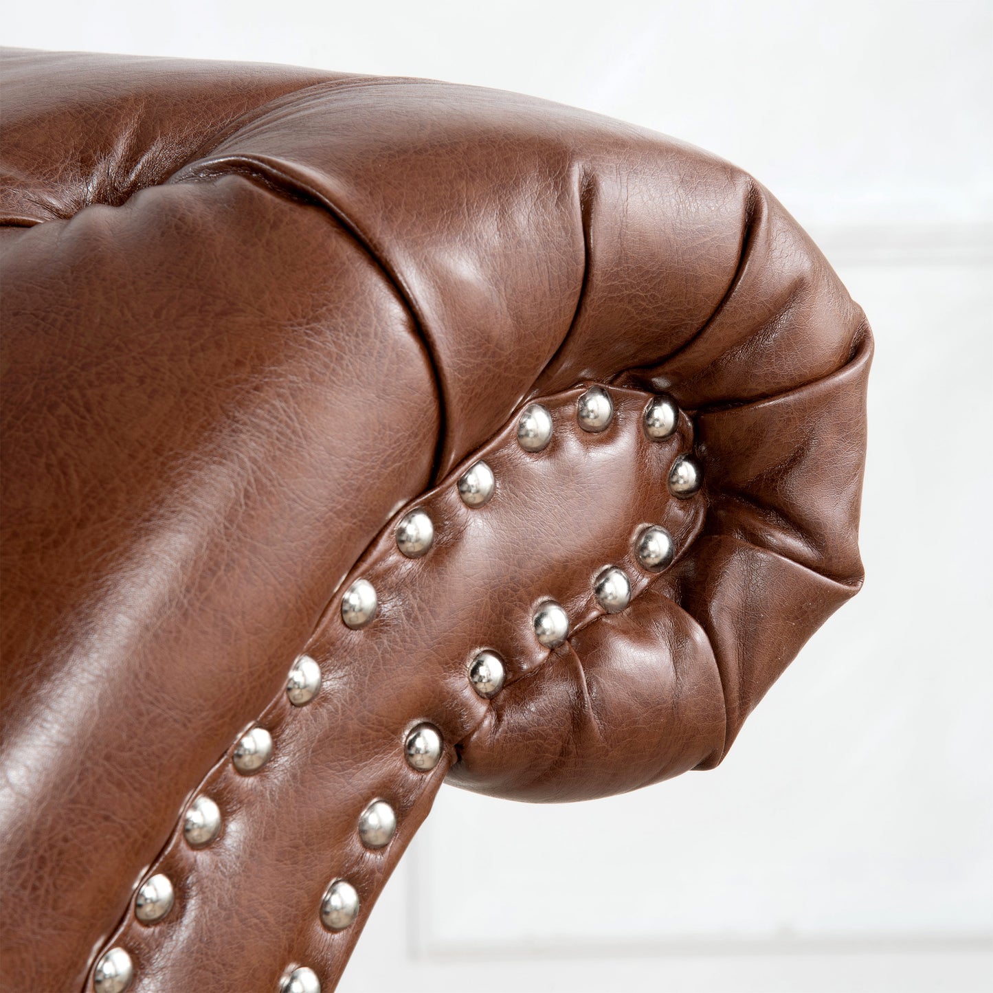 Brown PU Tufted Armless Chaise Lounge with Foam Seating and Birch Legs