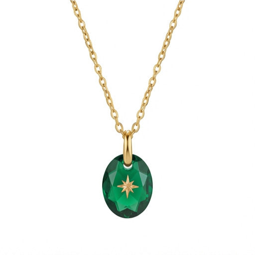 Vintage-style Natural Stone Twelve Zodiac Birthstone Star Pendant Titanium Steel Necklace