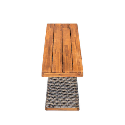 6 Pcs Outdoor Acacia Wood Dining Set with PE Rattan Stacking Chair, Grey