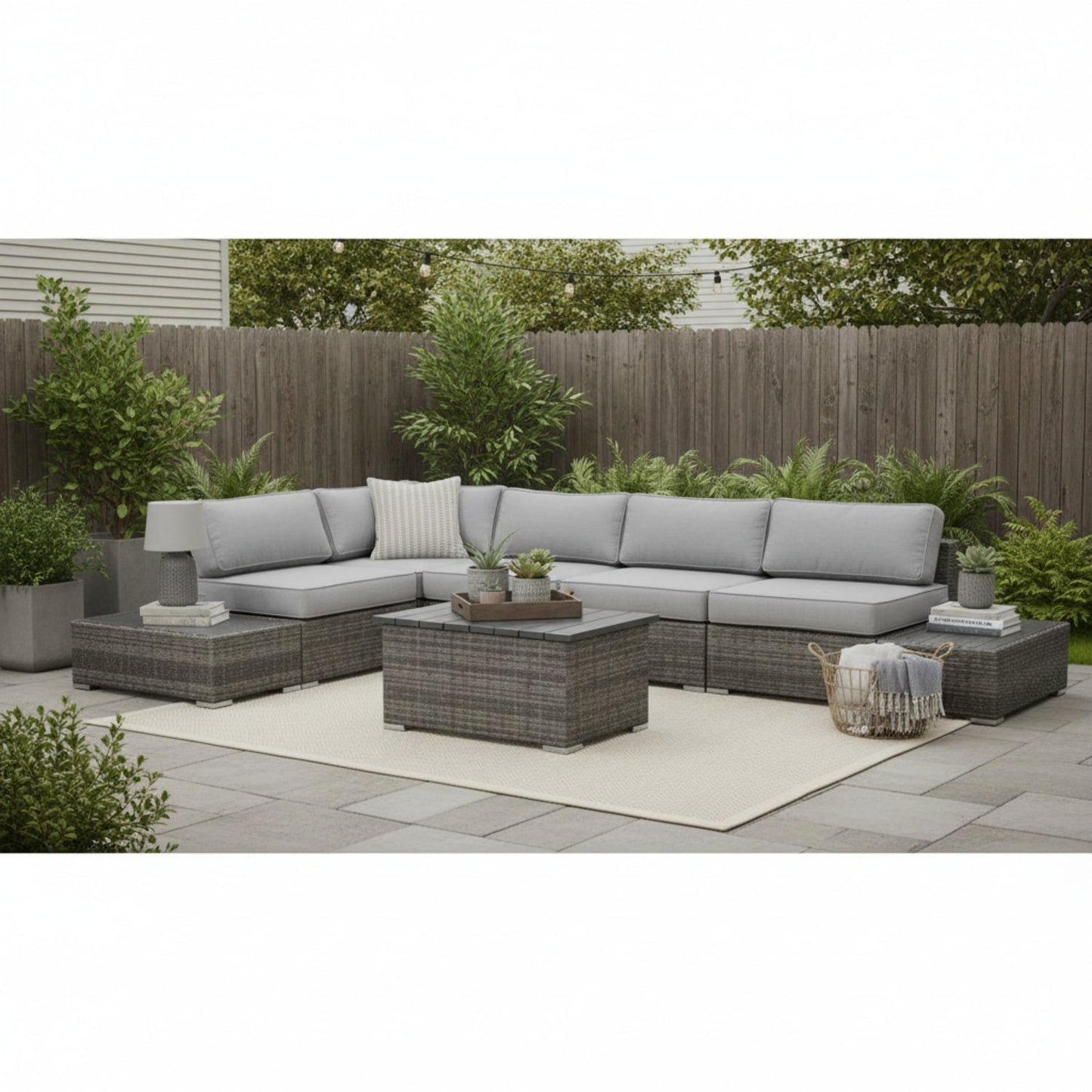Outdoor Sectional Set HDPE Wicker Brown 8pc