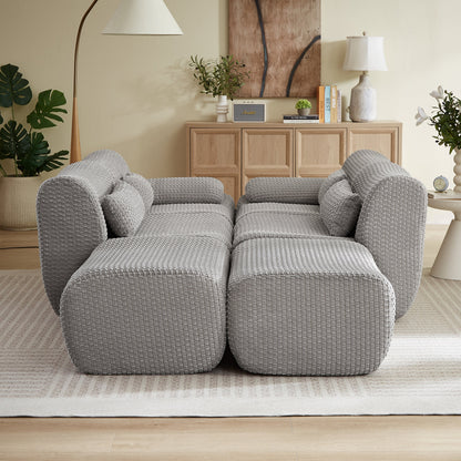 Sectional Sofa U-Shape Convertible Corduroy Gray 6 Seat Ottoman