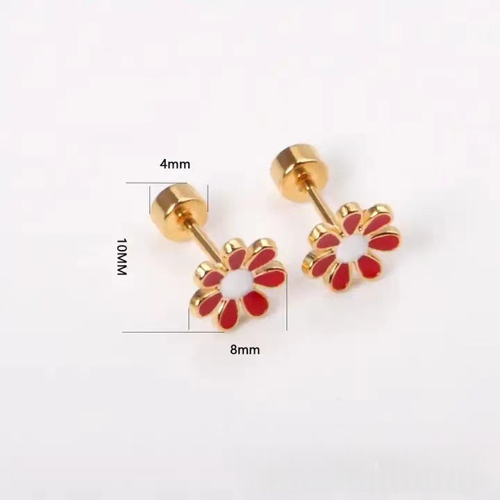 European And American-style Stainless Steel Oil-dripping Seven-petal Flower Stud Earrings
