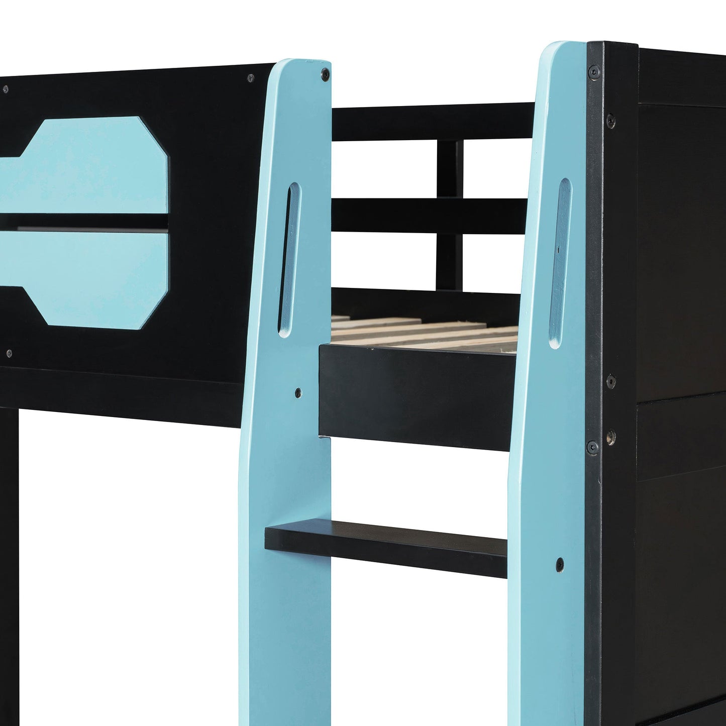 Twin Size Wood Loft Bed with Desk, Multi-storage Shelves and RGB Light, Cloud