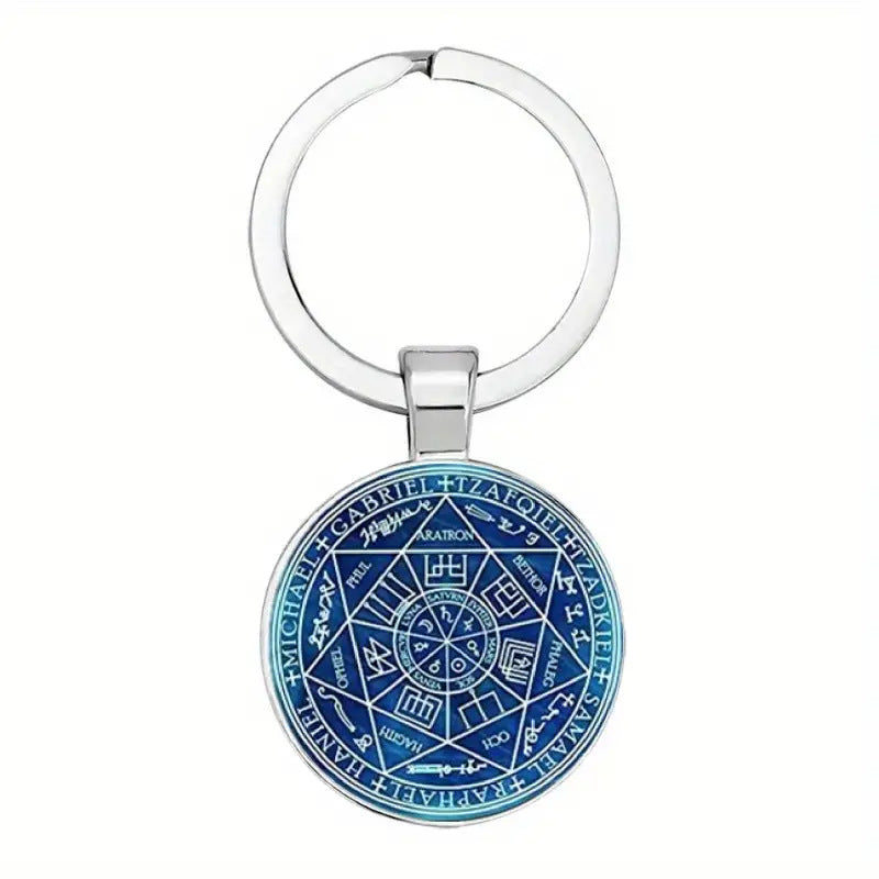 Seven-pointed Star Letter Pattern Glass Pendant Keychain