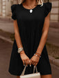 Full Size Ruffled Round Neck Cap Sleeve Denim Dress