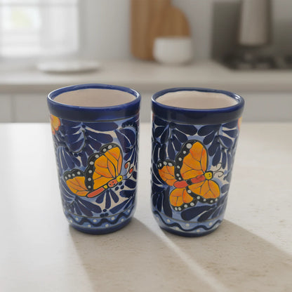 Blue Monarch Talavera Pitcher Set | Mexican Ceramic Drinkware