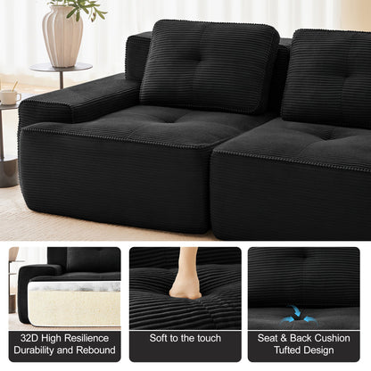 Sectional Sofa Modular Corduroy Black 3 Seat Tufted No Assembly