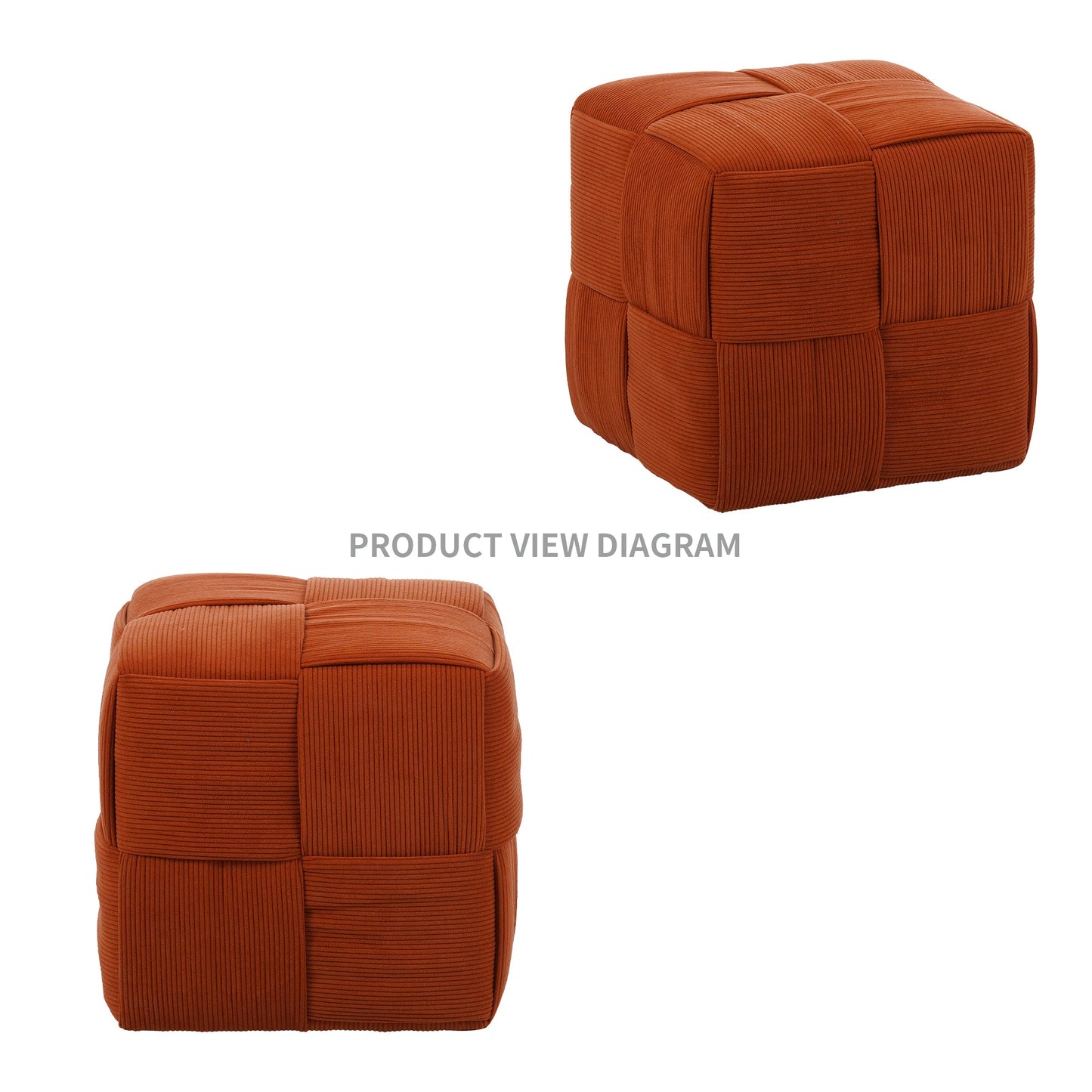 Brown Square Corduroy Ottoman Foot Rest with Woven Design and High-Resilience