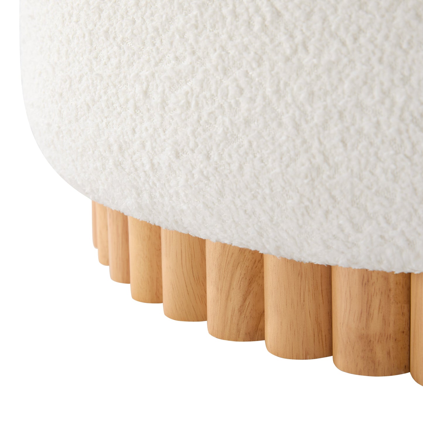 29' Round Storage Ottoman with Solid Wood Legs, Boucle Fabric, No Assembly