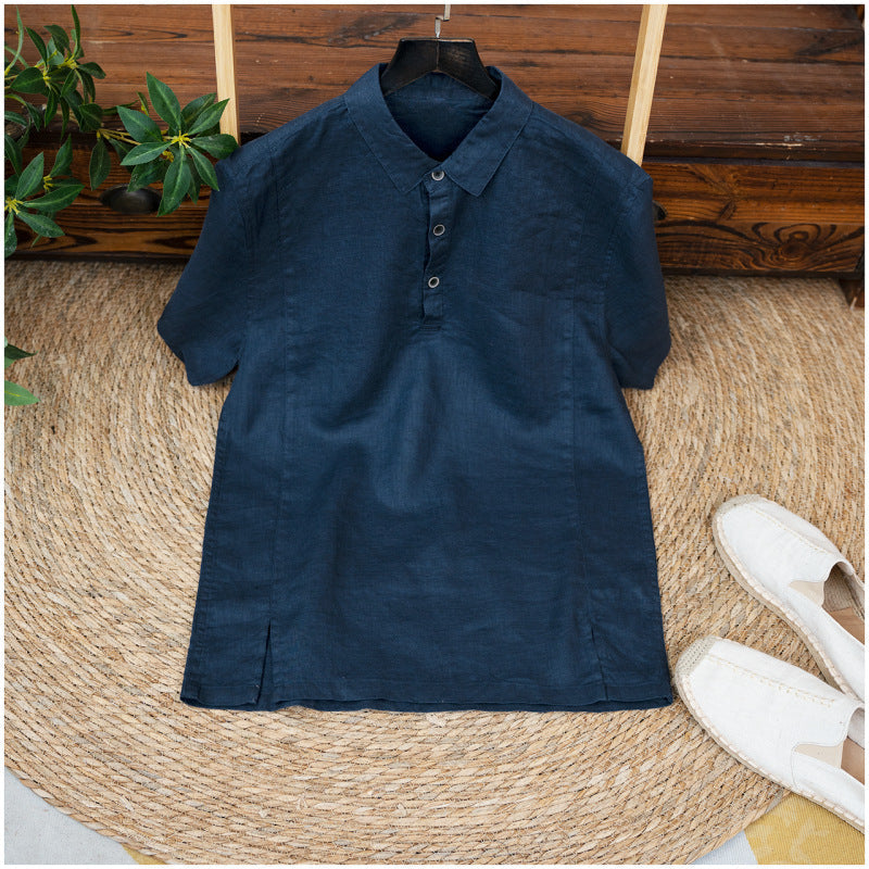 Mens Breathable Linen Short-sleeve Shirt