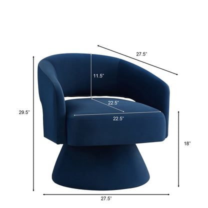 Accent Chair Swivel Barrel Velvet Navy Open Back 360 Degree 28x28x30 In
