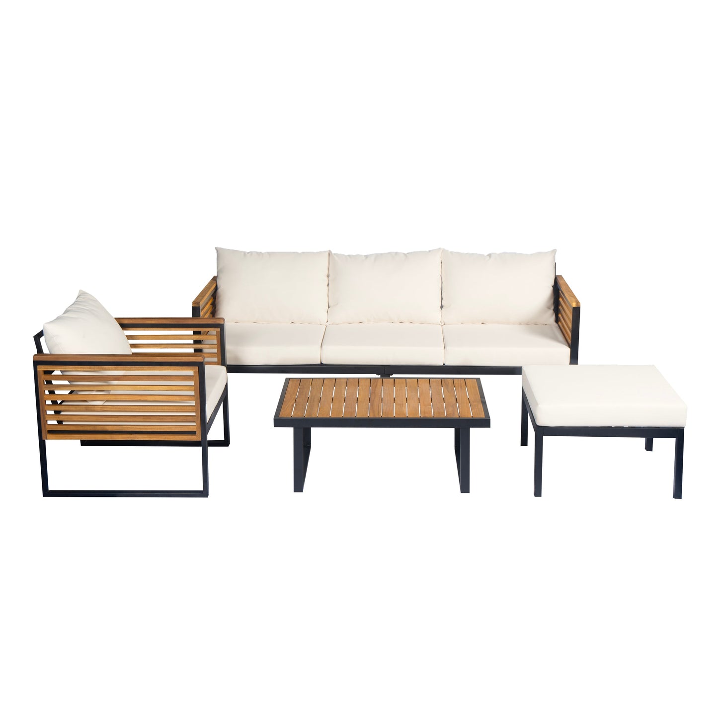 Outdoor Sofa Set 4 Piece Acacia Wood Steel Modern