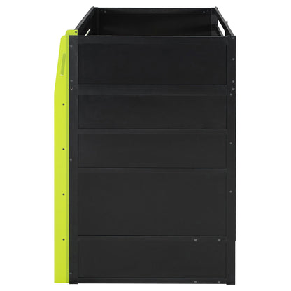 Twin Size Wood Loft Bed with Desk, Multi-storage Shelves and RGB Light, Green