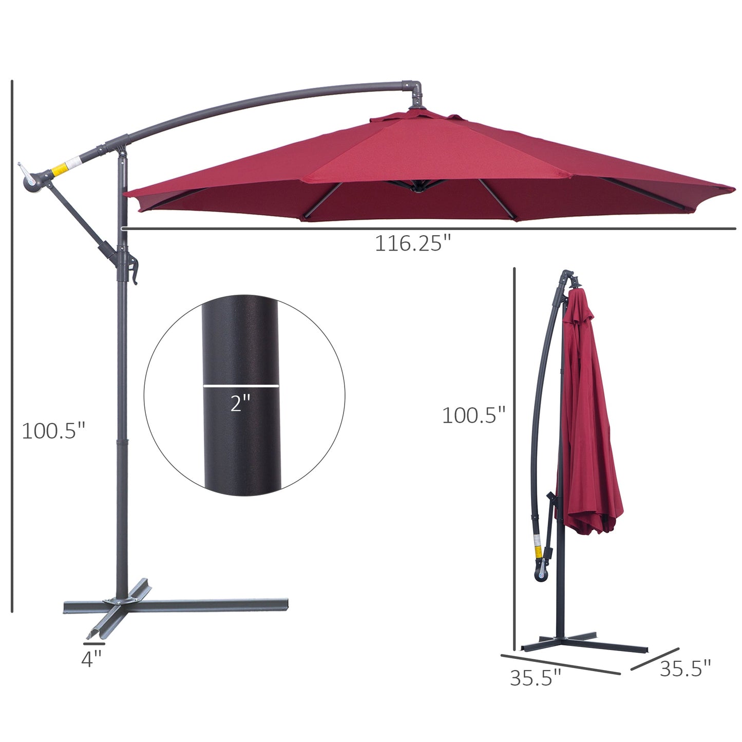 10ft Cantilever Offset Patio Umbrella Red Steel