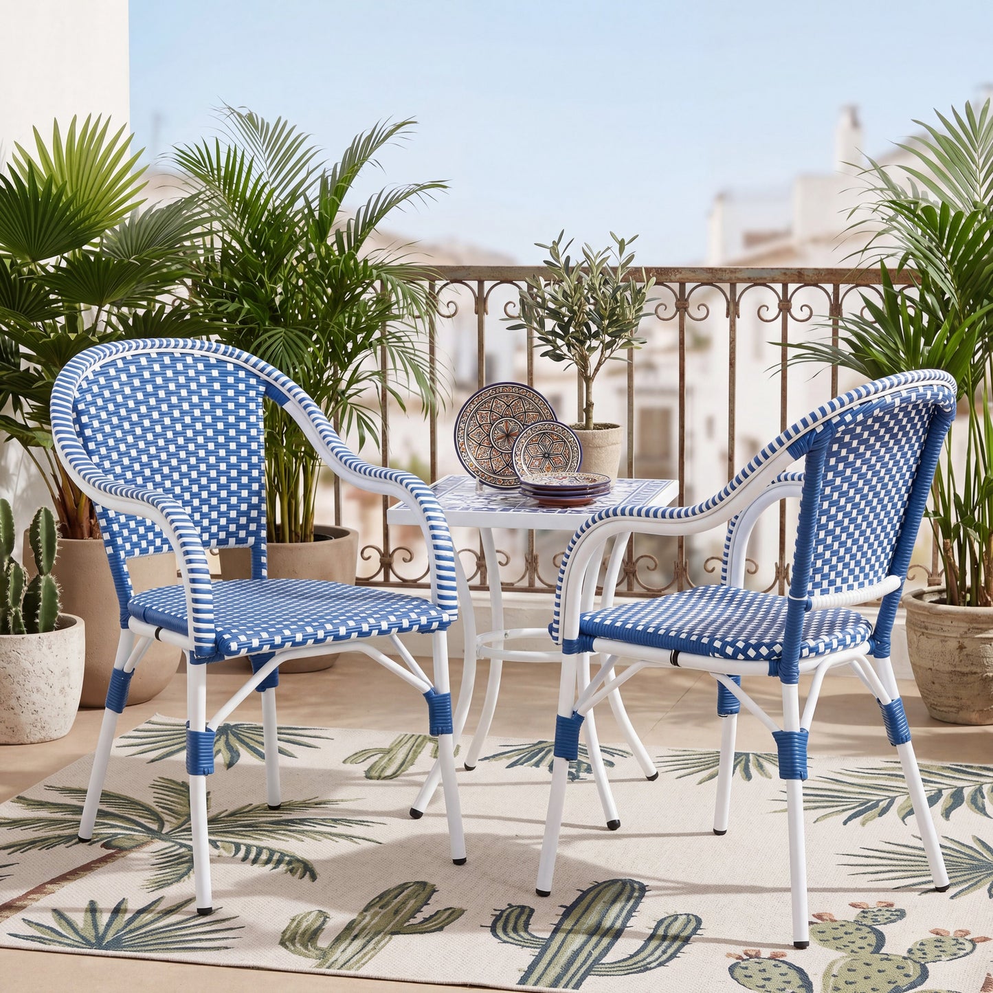 Outdoor Bistro Chairs Patio Dining Chairs Aluminum Frame PP Rattan Armchairs Set of 2
