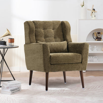 Accent Chair Chenille Olive Green Rubberwood Legs 28x29x38 In 275 LB