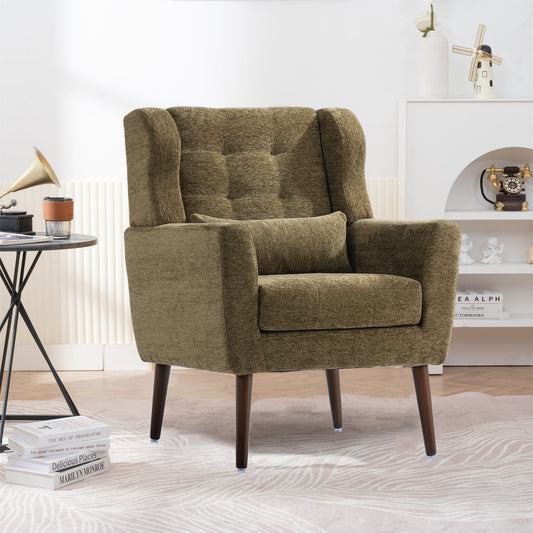 Accent Chair Chenille Olive Green Rubberwood Legs 28x29x38 In 275 LB