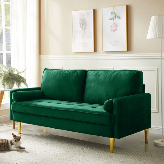 Sofa Minimalist Velvet Green Metal Legs 2 Seat 65 In 800 LB