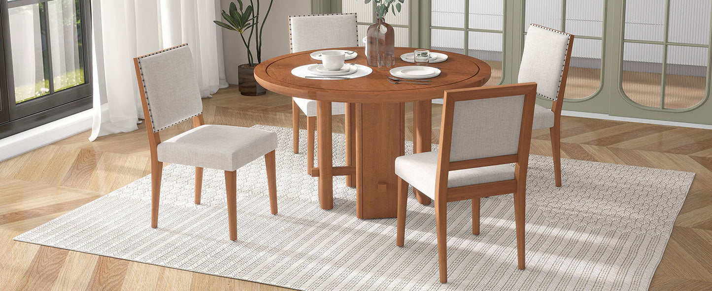 5-Piece Round Dining Table Set for 4, Minimalist Farmhouse Dining Table with 4
