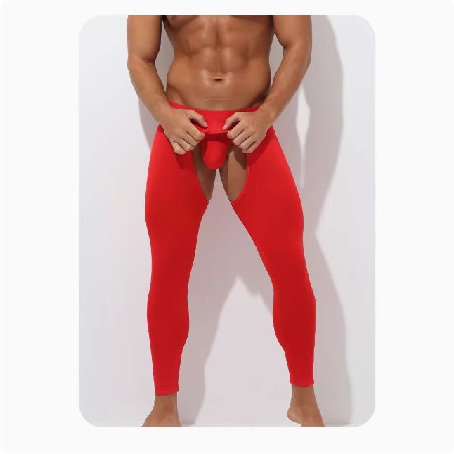 Men's Open Crotch Thermal Pants Thin Leggings Modal Autumn Winter Tight Inside Wear Free