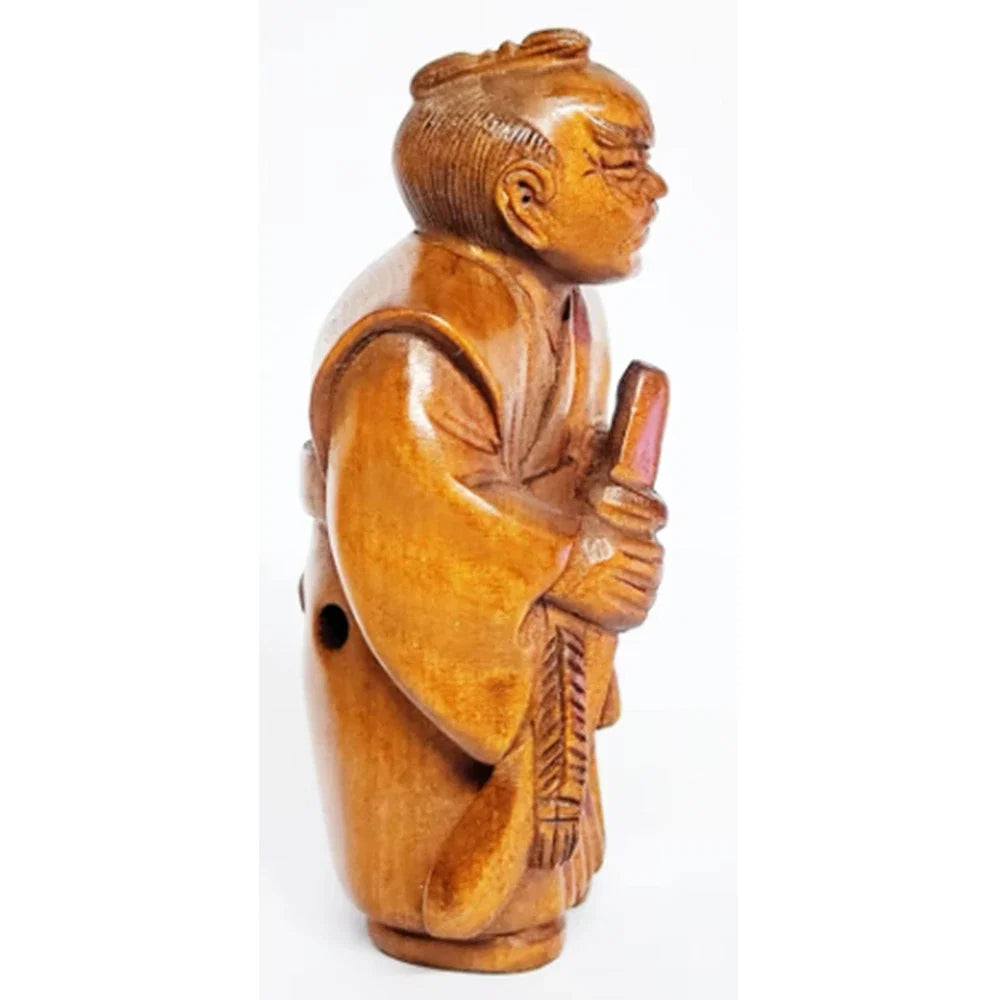 2" Boxwood Samurai Netsuke Figurine – Japanese Miniature Art