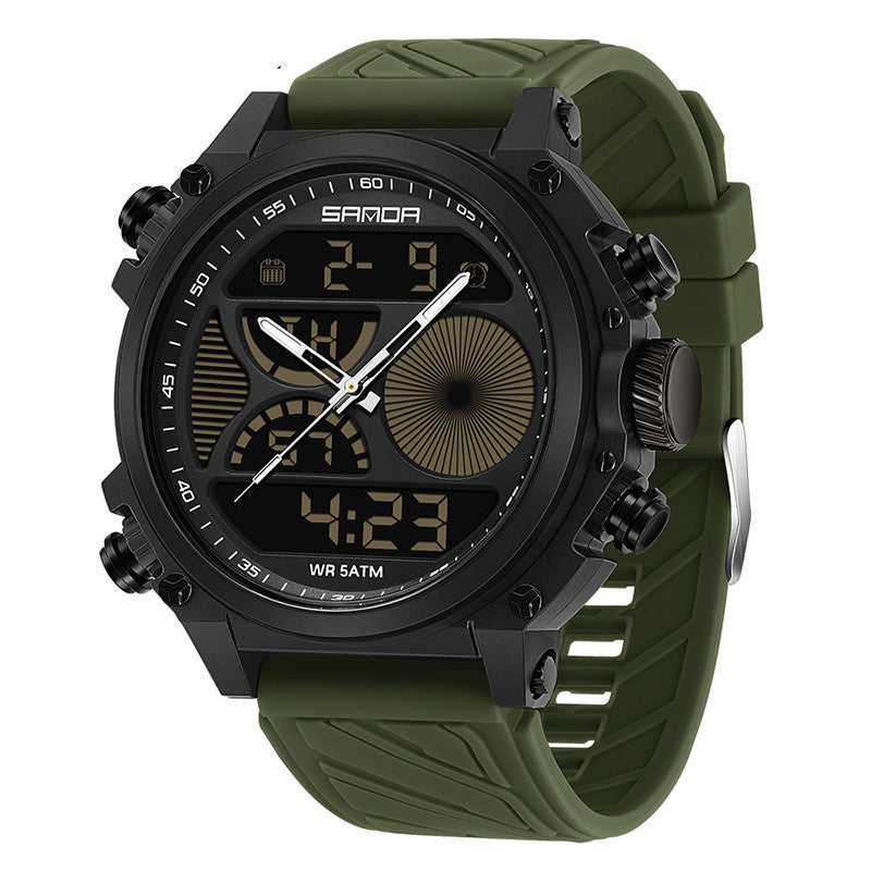 Outdoor Sports Waterproof Watch For Men Rugged Design With A Large Dial And Dual Display