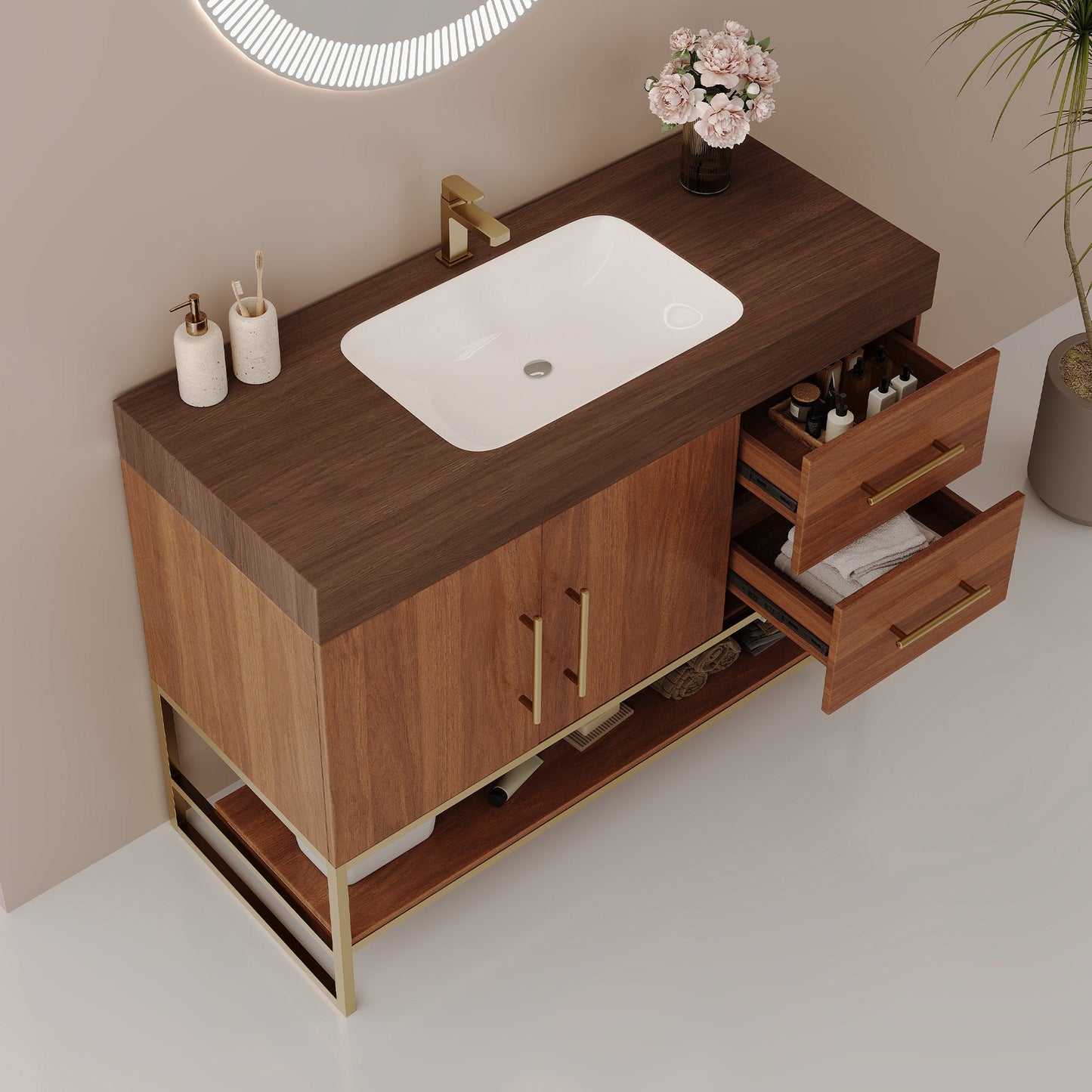 36' Modern Free-Standing Bathroom Vanity with Seamless Ceramic Sink & Sintered Stone Top