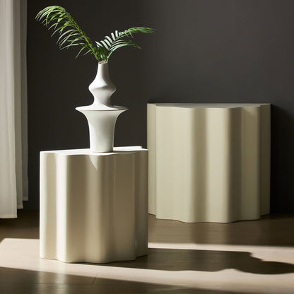 Set of 2 Wavy Edge Fiberglass Side Tables, Modern Design, No Assembly
