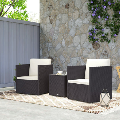 Outdoor Bistro Set PE Rattan Brown Folding 3 Piece Tempered Glass Table