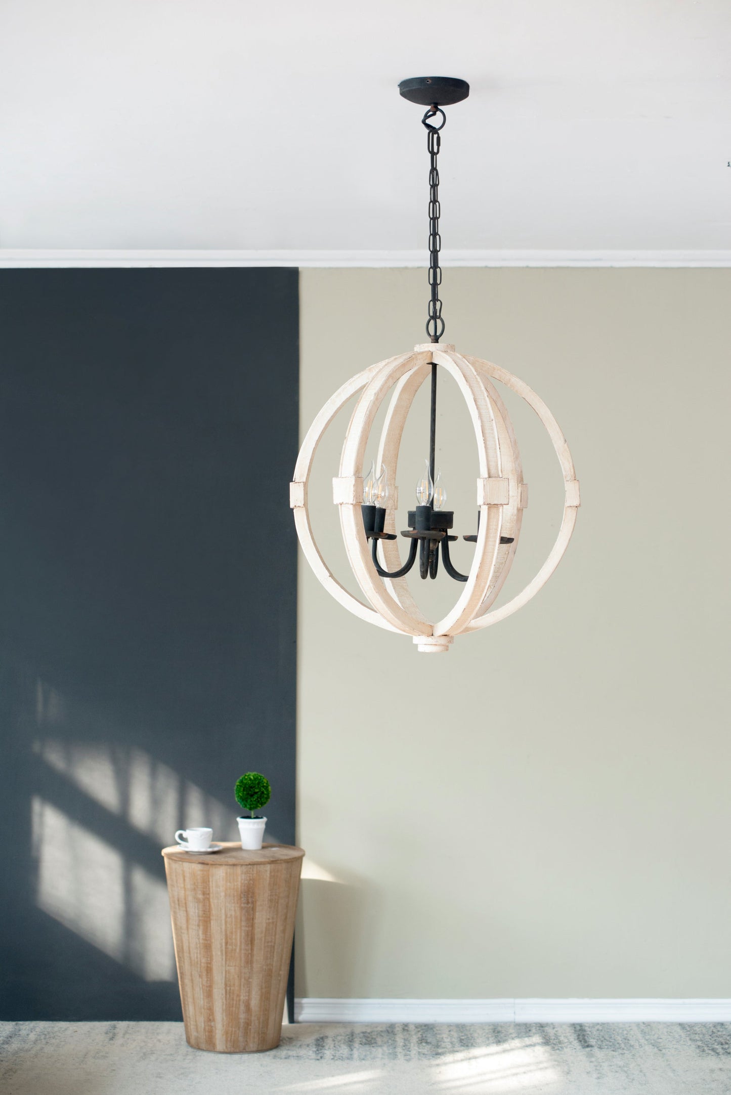 Chandelier 6-Light Wood Hanging Adjustable Chain Kitchen Dining Room
