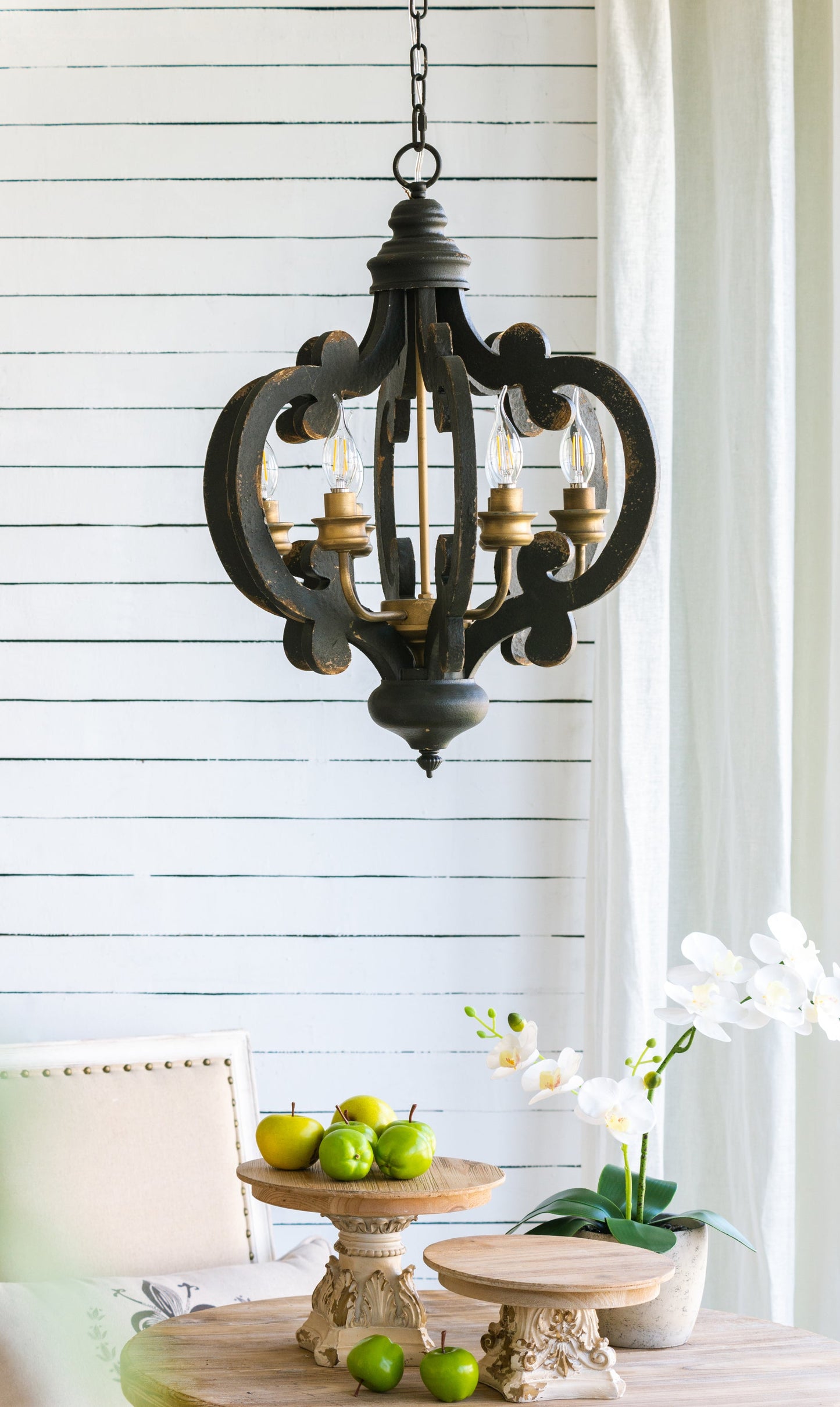 French Country Wood Chandelier 6-Light Farmhouse Pendant 28 In Chain