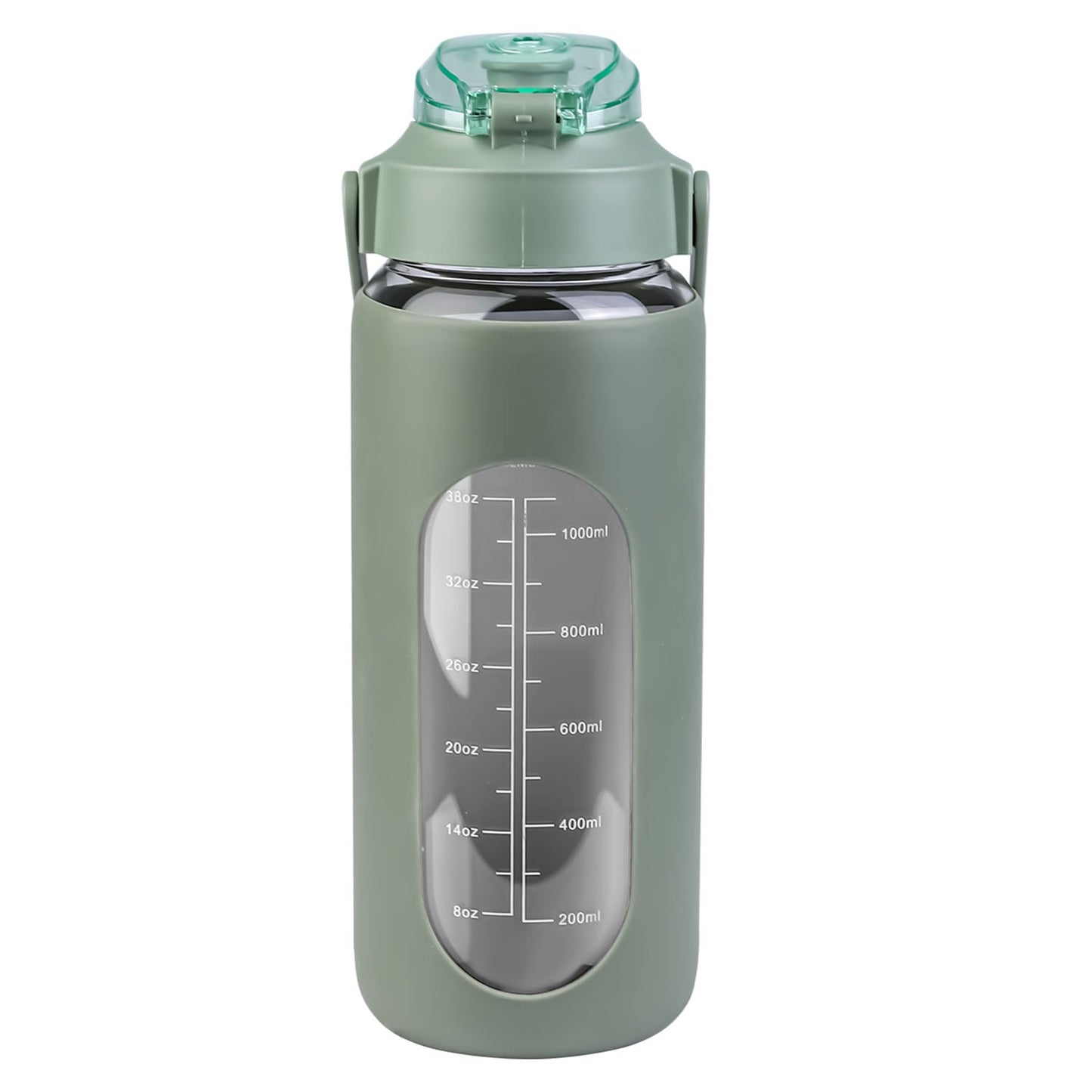 34Oz Glass Water Bottle Sports Water Bottle Motivational Water Bottle Water Intake Tracker Bottle with Straw Time Marker Silicone Sleeve Handle for Gy