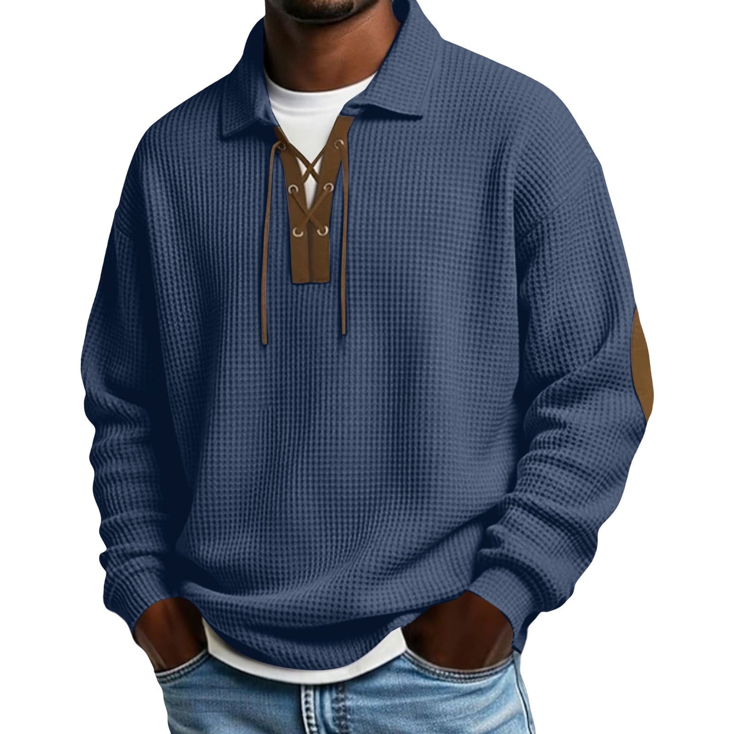 Mens Fashion Solid-Color Long-Sleeve Loose-Fit Sweatshirt