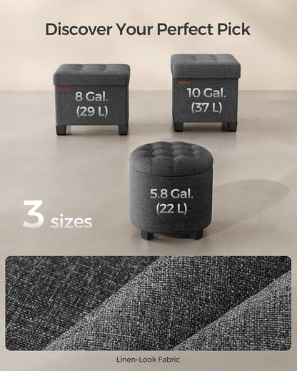 Dark Gray Round Ottoman 17InchesDiameter With Storage