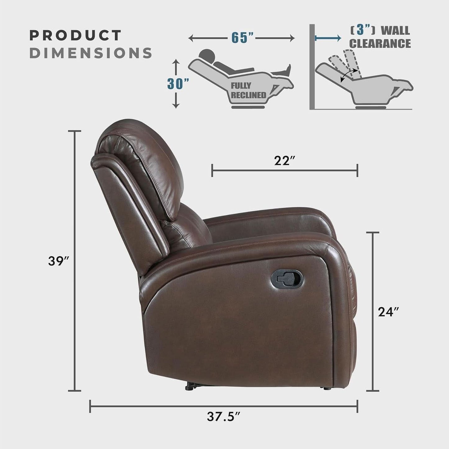 Manual Double Recliner Sofa Brown Leather Match Wall Hugger