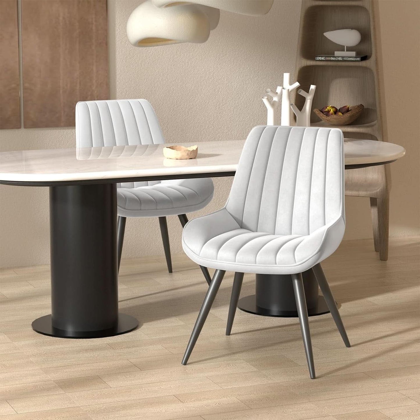 White Upholstered Dining Chairs With Thick Cushions