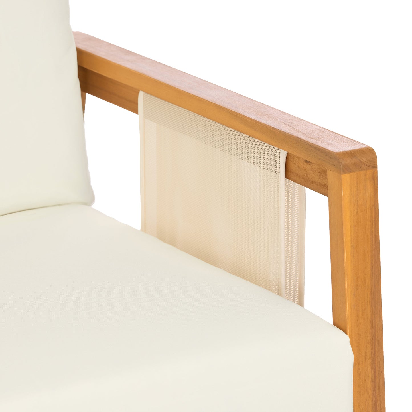 Outdoor Sofa Set Acacia Wood Teak Textilene Beige Cushion 2 Piece