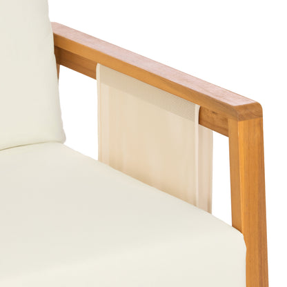 Outdoor Sofa Set Acacia Wood Teak Textilene Beige Cushion 2 Piece