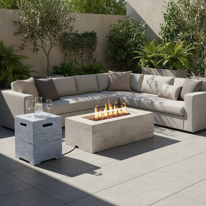 2-in-1 Outdoor Fire Pit and Propane Tank Stand Set 41.9 Inch, Beige Grey