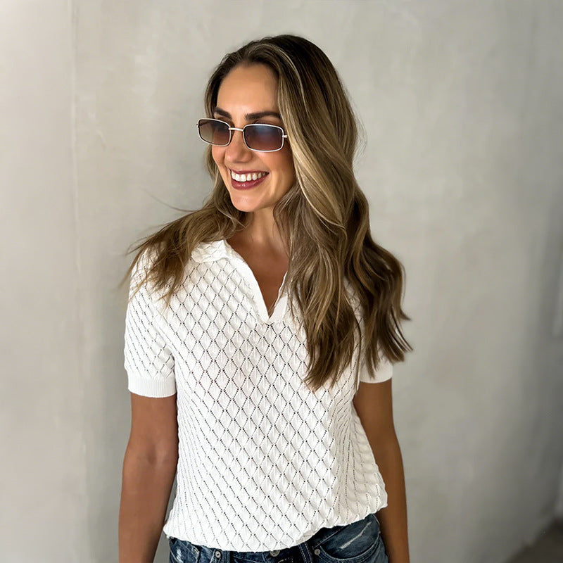 V-neck Pullover Knit T-shirt For Women