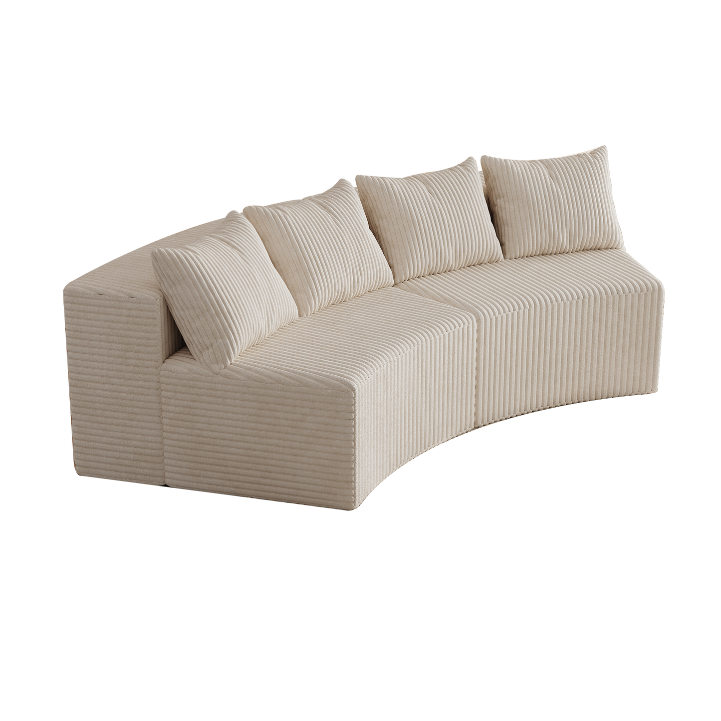 Sectional Sofa Modular Curved Corduroy Beige 2 Seat 4 Pillows
