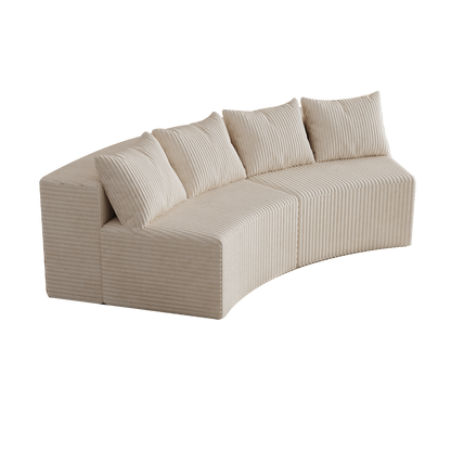 Sectional Sofa Modular Curved Corduroy Beige 2 Seat 4 Pillows